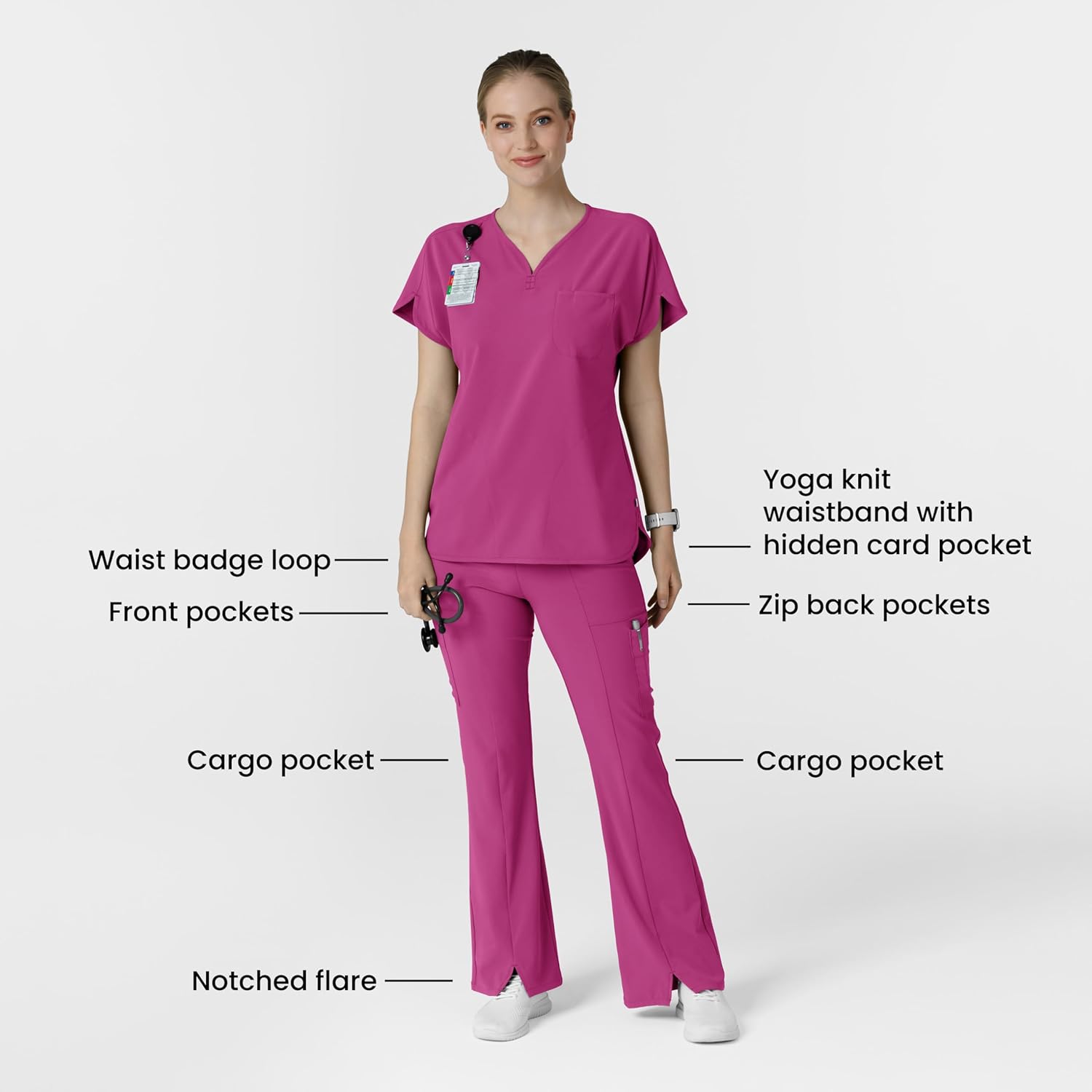 Wink Scrubs for Women, Renew, Cargo Flare Pants, with 7 Pockets