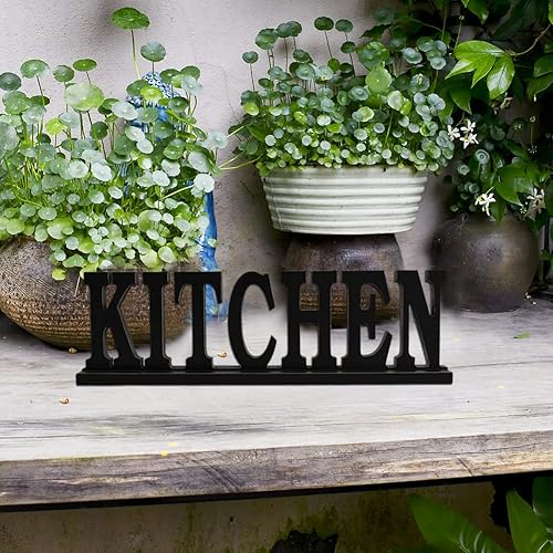 Miniatura 4 de Linfevisi Letrero de cocina de madera negra con letras de bloque de pie, rústico, independiente, decoración decorativa para mesa de cocina, arte con
