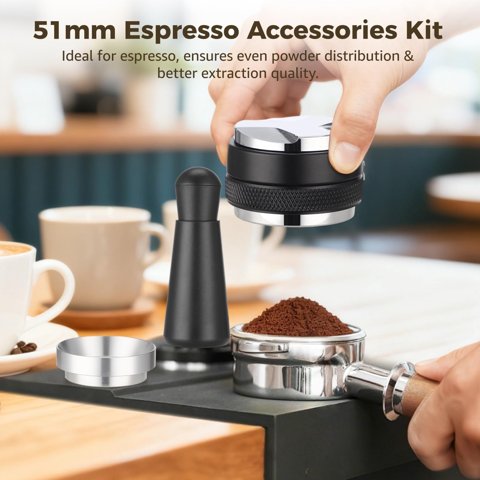 Kit di accessori per caffè espresso, distributore di caffè a doppia testa, strumento WDT a 12 pin, imbuto dosatore da 51 mm, set pressino per caffè espresso per amanti del caffè e baristi