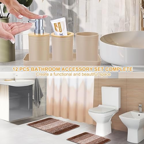 Vista 62 de iMucci Accesorios de baño, juego de baño negro con cortina de ducha y alfombra, cortina de ducha impermeable con alfombra ultra absorbente, juego