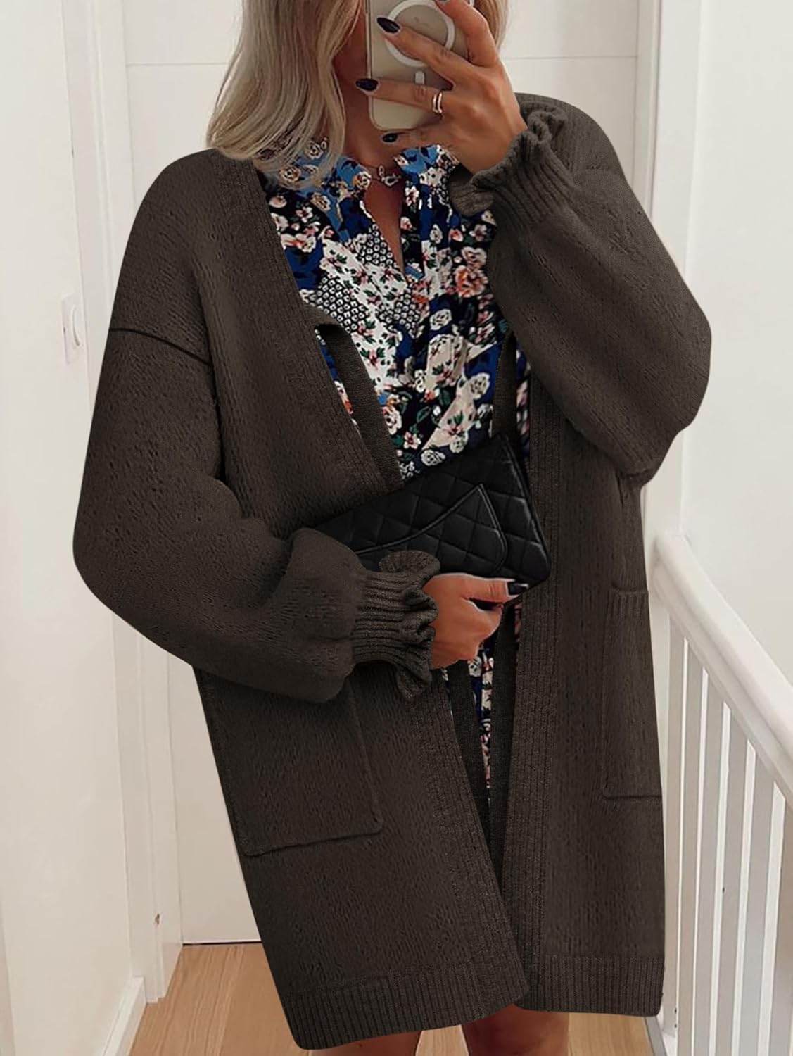 Women's 2025 Long Sleeve Cardigan Sweaters Open Front Bow Tie Up Cardigan with Pockets - Image 4