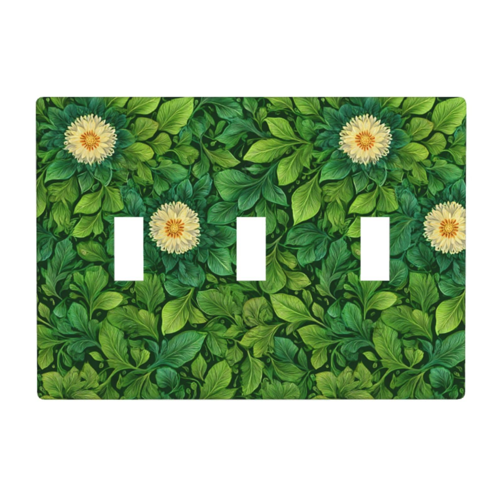 Woshuwo White Spiraling Vines Natural Mandala Flower Light Switch Covers 3 Gang Triple Toggle Wall Plate Switchplate Electrical Faceplate For Bathroom Kitchen Bedroom Decor
