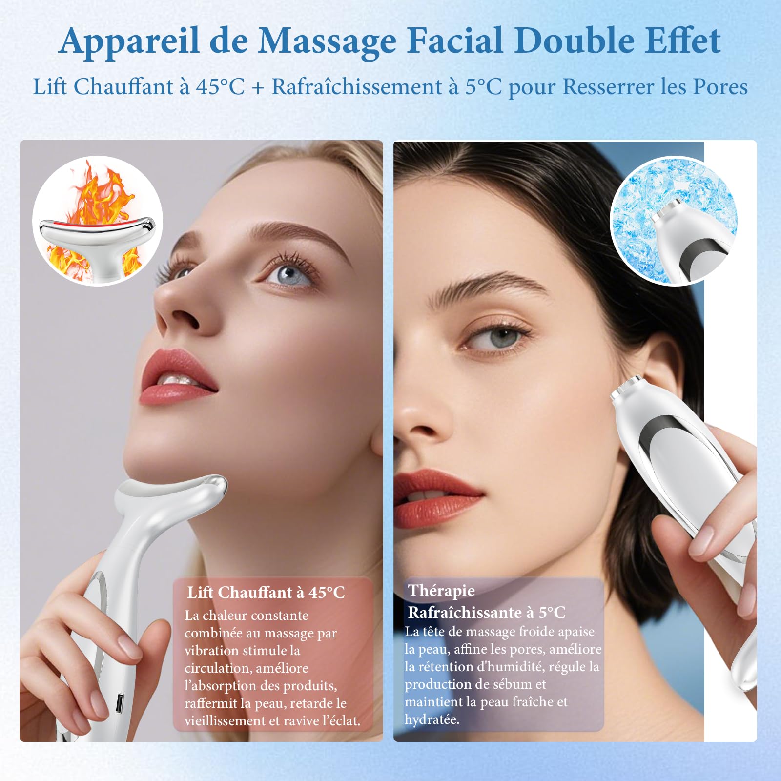 Appareil Visage Anti Ride Lifting: Masseur Visage 5°C Froid & 45°C Chaleur – Appareil Massage de Beauté Electrique EMS 6 Modes LED 7 Couleurs – Soin Anti-Âge Raffermissant Face Cou Double Menton Lift