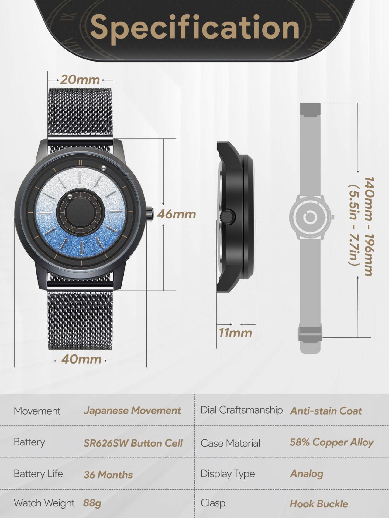 EUTOUR Orologio Uomo Magnetico Moda Semplice Cuscinetto a Sfera Quarzo Orologi da Polso da Uomo con Cinturino in Acciaio Inossidabile 40mm