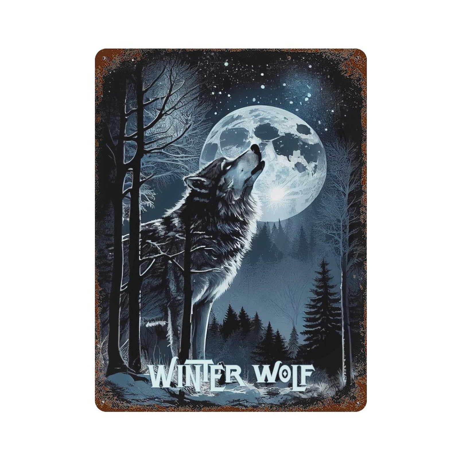 Winter Wolf Vintage Metal Tin Sign 15.7"x11.8", for Garage, Bar And Workshop Decor, Novelty Wall Decor
