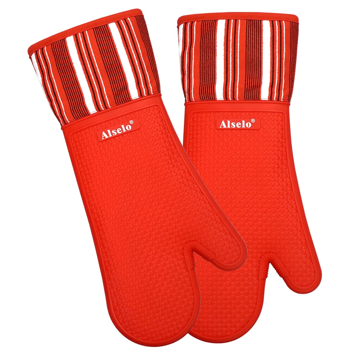 Alselo Set di guanti da forno in silicone, resistenti al calore 550 gradi, 19 x 40,6 cm | Guanti da cucina extra lunghi, impermeabili e non silp, per cottura al forno, barbecue, microonde (extra lunghi, rosso, 2)