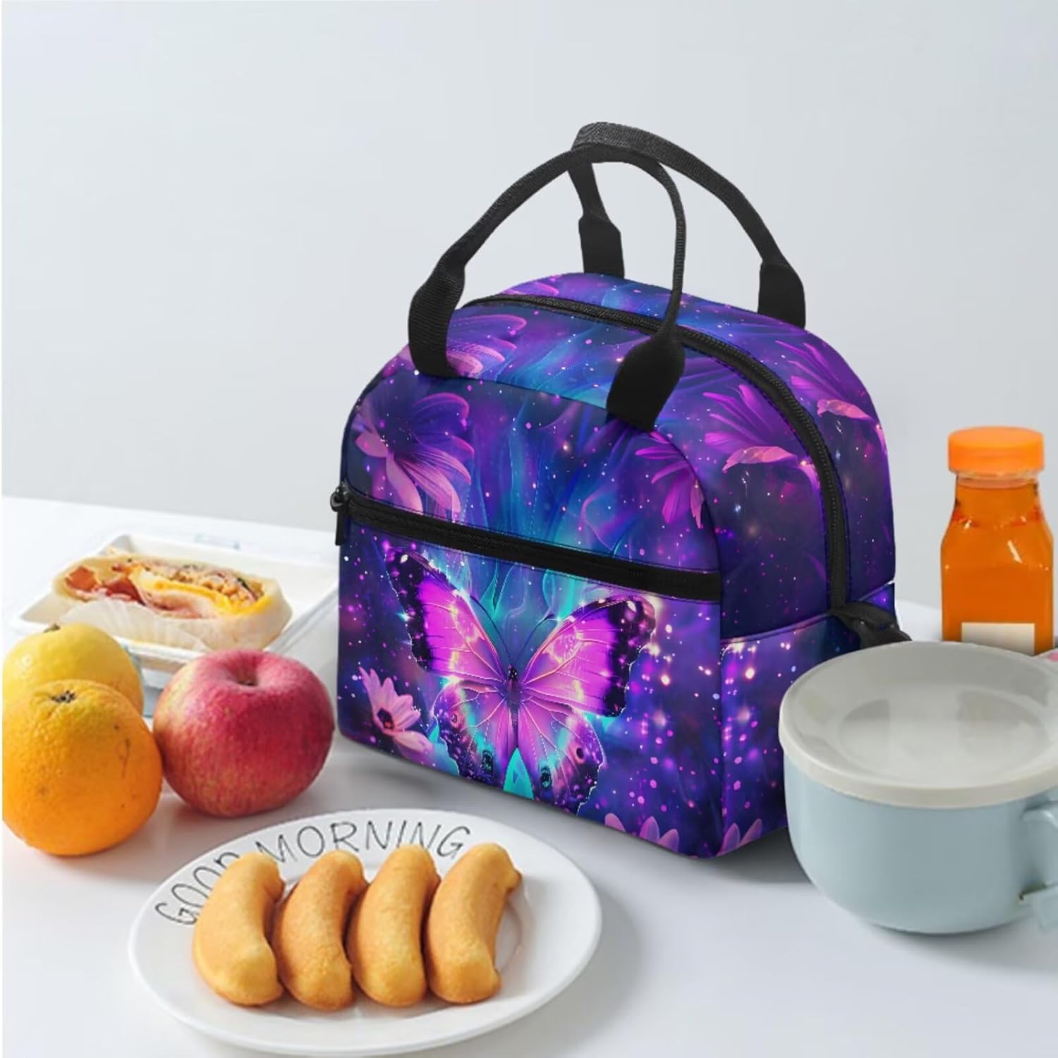Dolyues Butterfly School Bag for Girls 10-12 Years 17-Inch Kids Backpack with Lunch Box & Pencil Pouch Set, Lightweight Kids Bookbag for Elementary, Travel & Sports