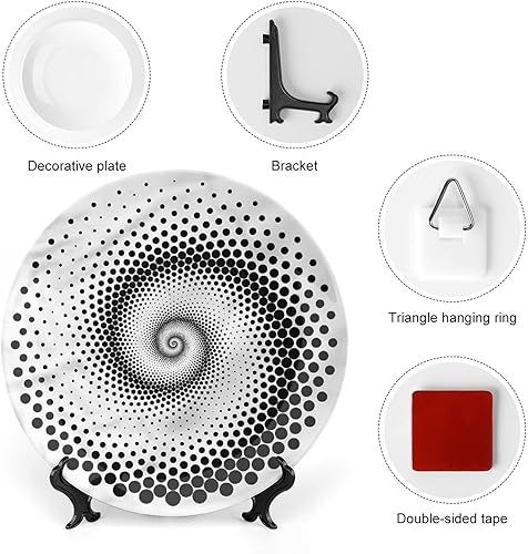 Miniatura 3 de LIGUTARS Platos de cerámica, platos decorativos abstractos de cerámica, forma de espiral de puntos negros, 10 pulgadas, para comedor, fiestas,