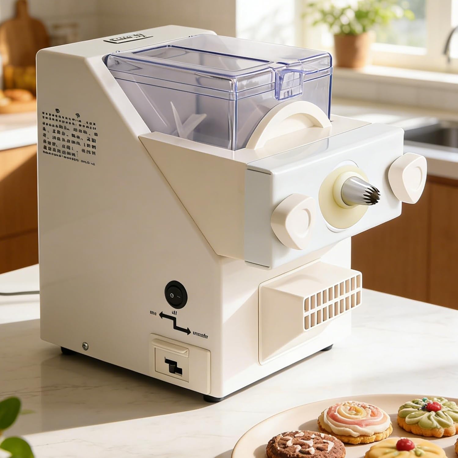 Automatic Cookie Making Machine,180W Biscuit Form Maker with Interchangeable Nozzles and Various Cookie Molds for Easy Baking