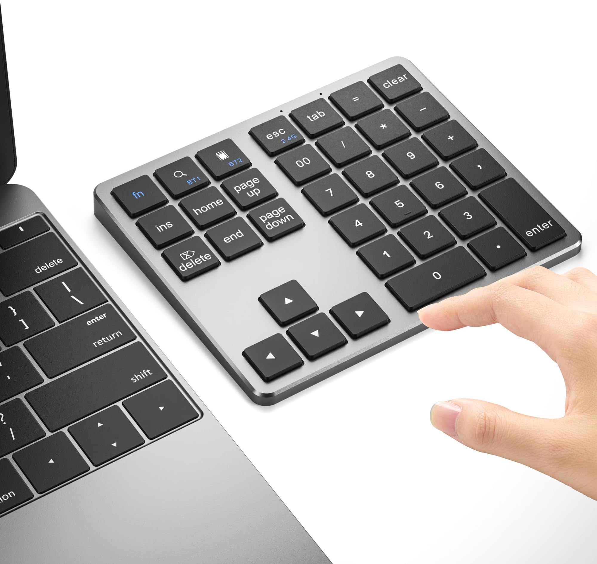Bluetooth Number Pad, Aluminum Rechargeable Wireless Numeric Keypad Slim 35 Keys External Numpad Keyboard Data Entry for Laptop, MacBook, MacBook Air/Pro, iMac, Windows (Black)