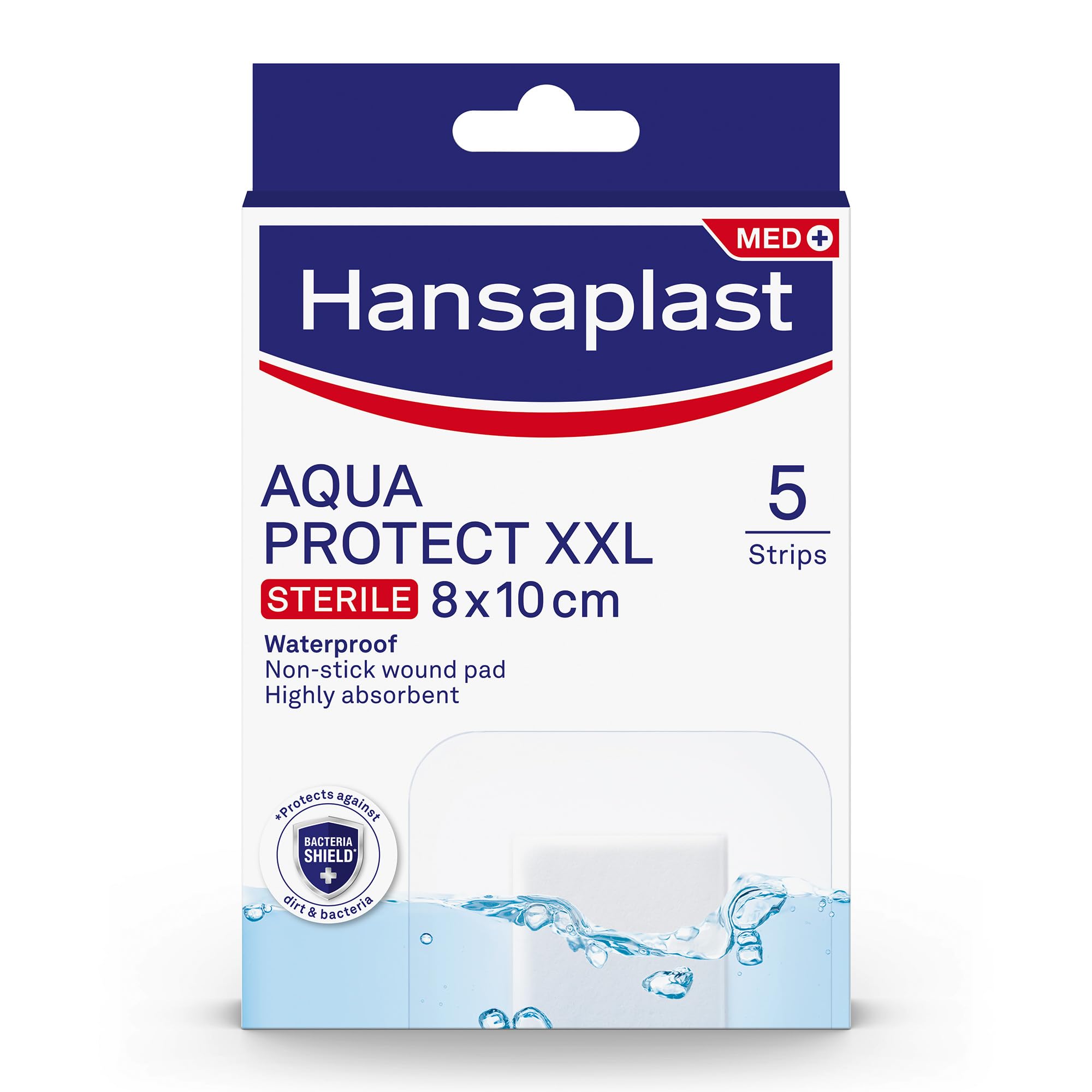 Hansaplast Aqua Protect XXL Waterproof Plasters, Sterile Protection for Larger Wounds, Breathable Material with Extra Strong Adhesive, Non-stick Wound Pad, 5 Strips