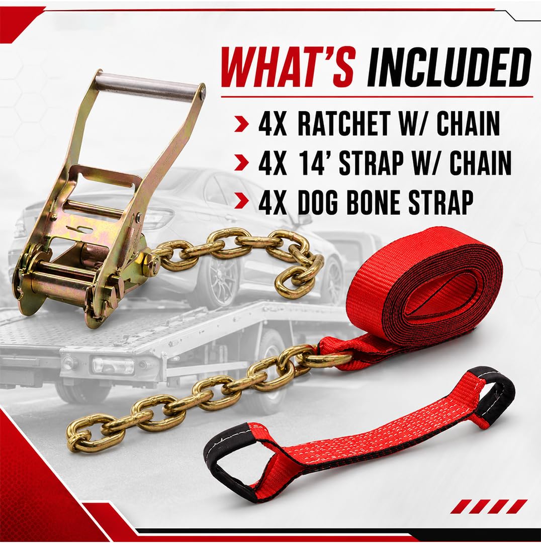 Boxer Kit di ancoraggio a 8 punti con estensione a catena, cinghie di traino professionali, resistenza alla rottura di 4,5 kg, lunghezza 4,6 m