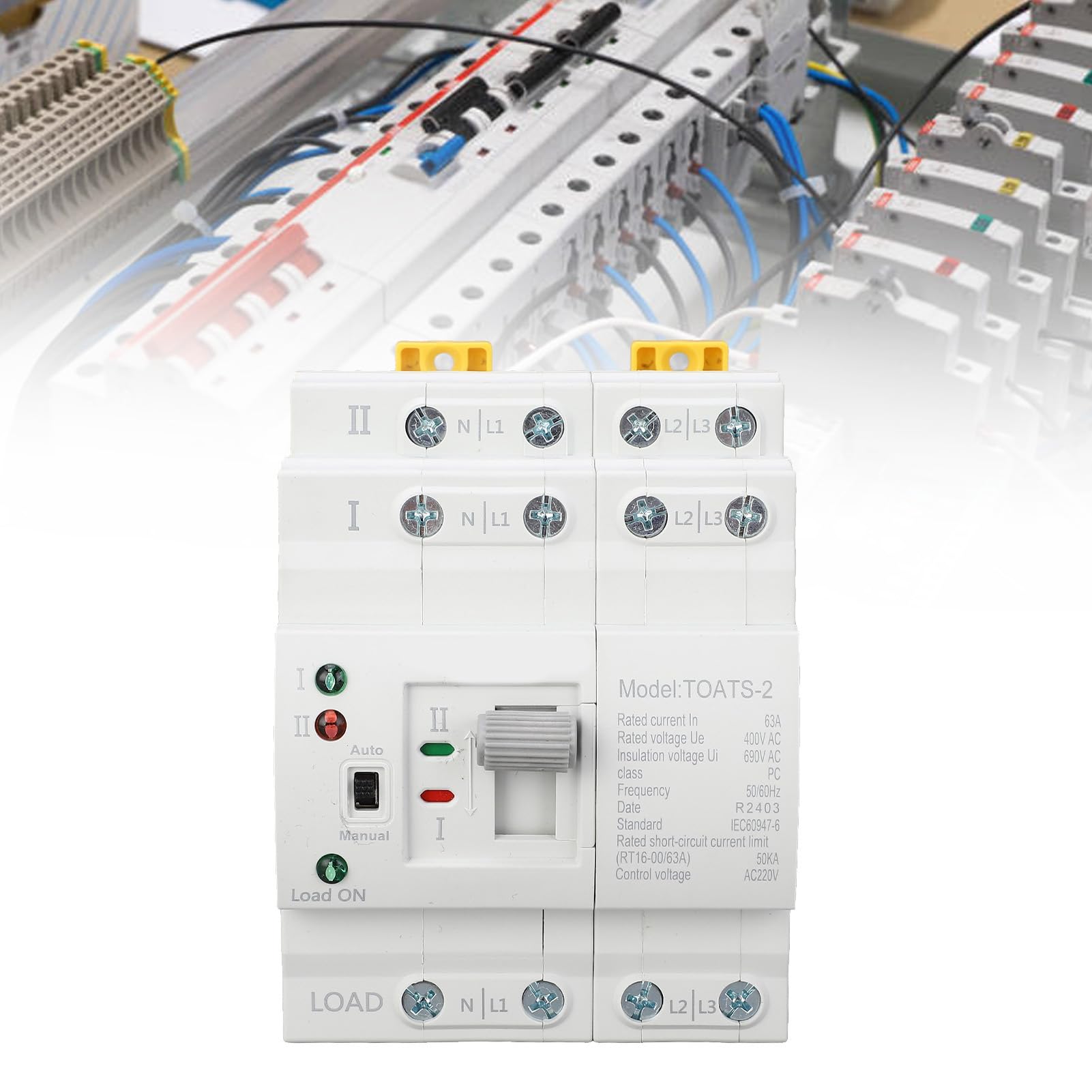 Dual Power Automatischer Transferschalter, 220V 4P 63A Notstrom Netz Umschalter Lastumschalter Kommunaler Netzumschalter Millisekunden Wandlung Notfall Notstromaggregat für Kommunaler Strom, Generator