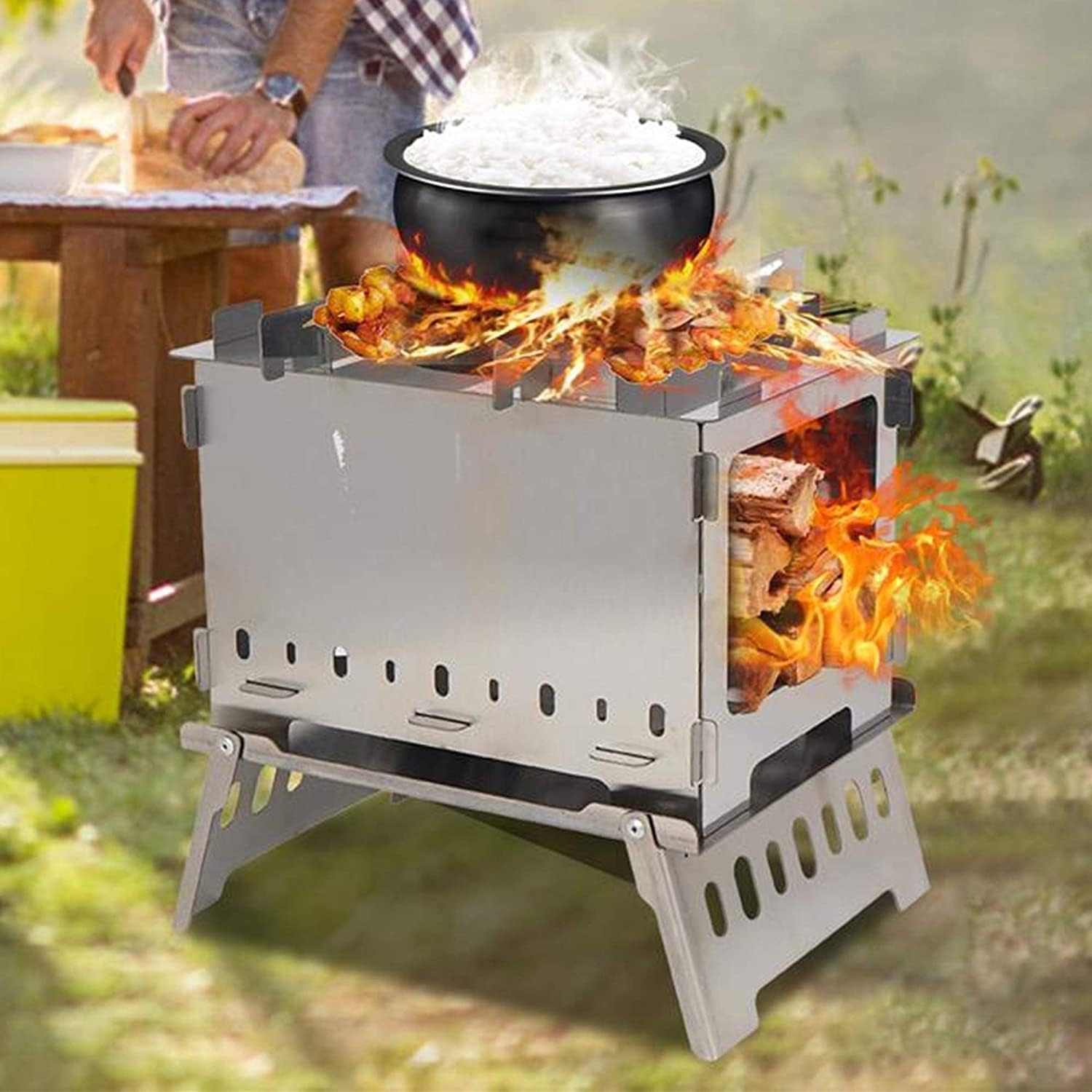 DACUN Safety certification Portable Charcoal BBQ Grill Set, Folding Barbecue Grill w/Storage Bag, Stainless Steel Smoker Grill Racks, for Outdoor, Travel, Picnic, Camping, Garden Summer Party