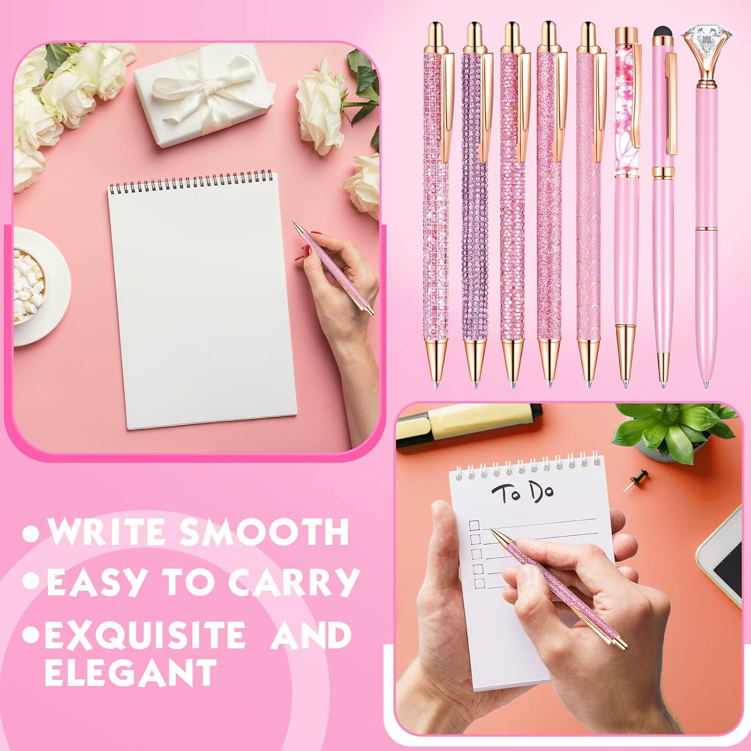 12 Pcs Diamond Pens Metal Liquid Sand Glitter Cute Ballpoint Pen Set Girly Crystal Pen Women Ballpoint Pen Black Ink Ball Point Pen Gift for Women Office Supplies School Wedding Party Desk (Pink) image 3