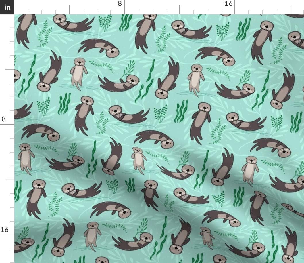 Spoonflower Fabric - Otters Otter Ocean Seaweed Aquatic Animals Kelp Cute Nautical Animal Printed on Petal Signature Cotton Fabric by The Yard - Sewing Quilting Apparel Crafts Decor