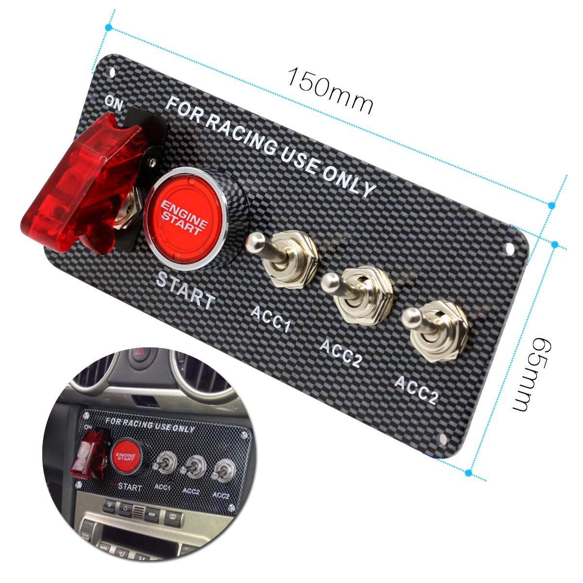 ZOOKOTO Panel przełącznika zapłonu DC 12 V 5 w 1, panel przełącznika rozruchowego silnika samochodowego z lampką kontrolną do samochodu wyścigowego, łodzi, ciężarówki, przyczepy