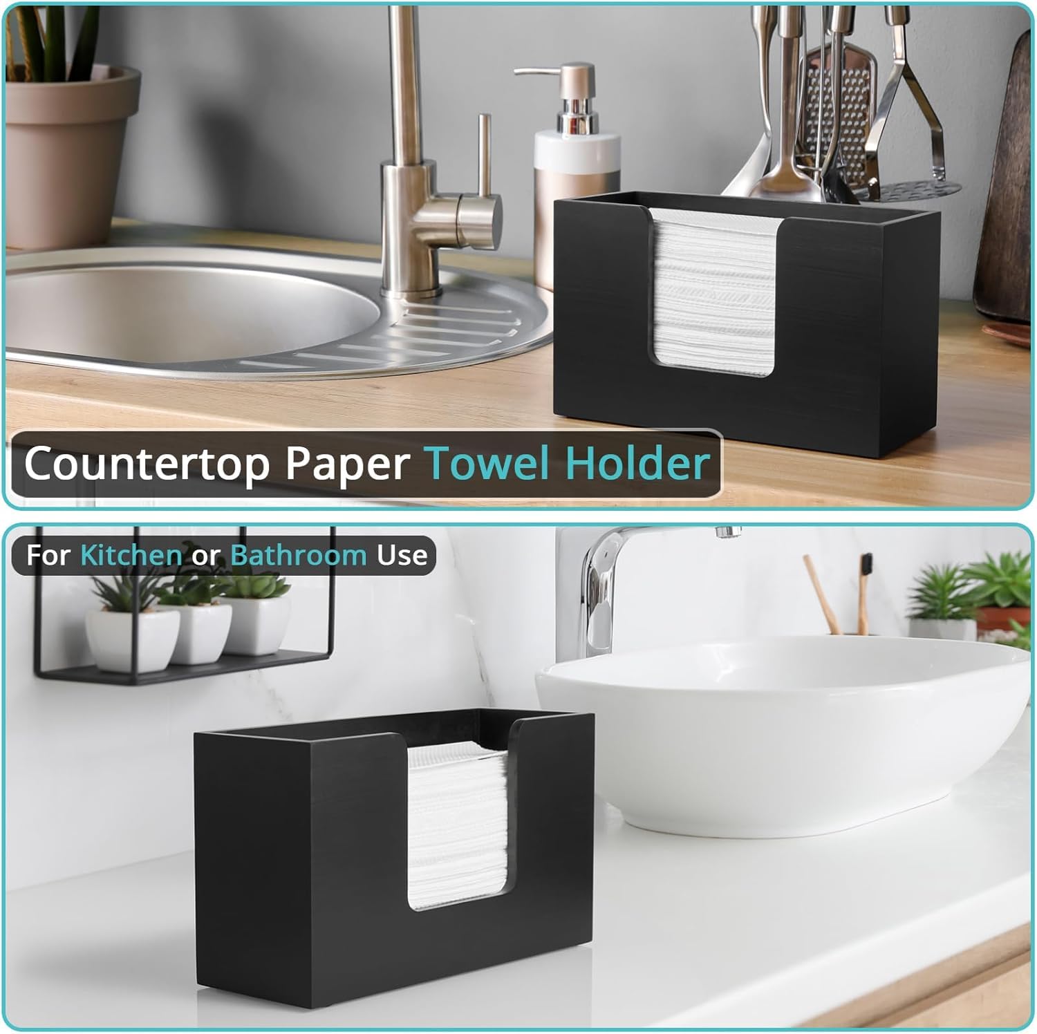 Paper Towel Dispenser Countertop, Wooden Bathroom Paper Towel Holder - Image 4