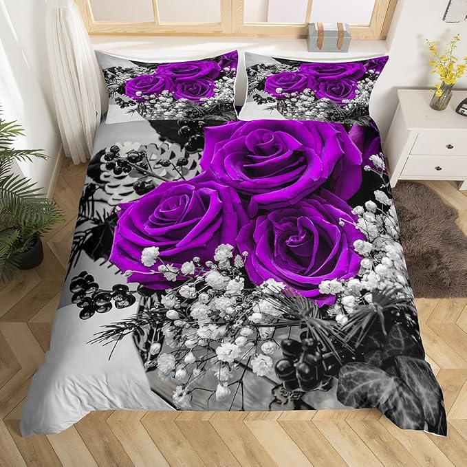 Erosebridal Rose Floral Comforter Cover Queen Size, Girls