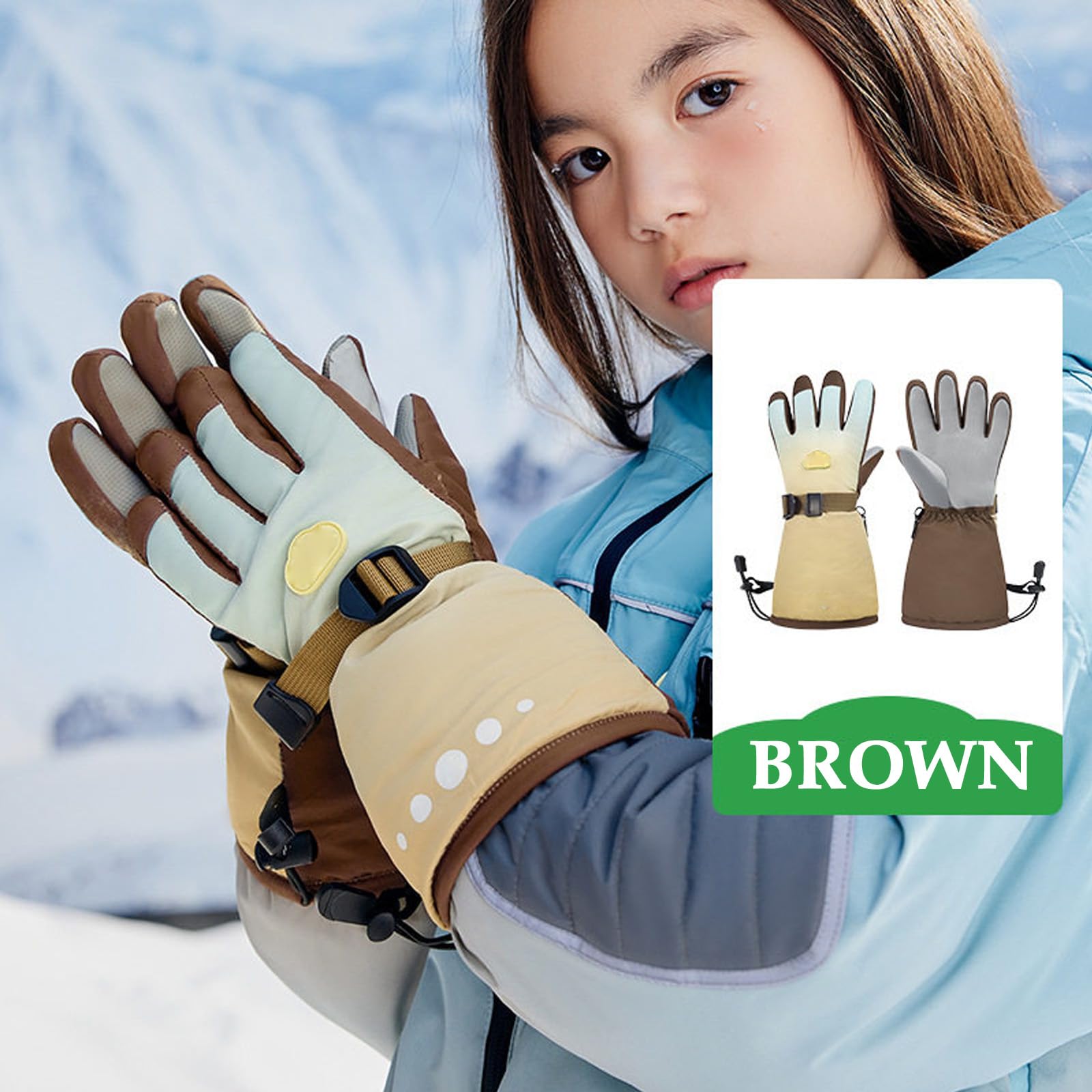 Guantes de Nieve de Invierno, Guantes termicos niño, Impermeables Guantes de Esquí, Regalo para el Día del Niño, Regalo de cumpleaños,1. Brown,M(3~7 Years)