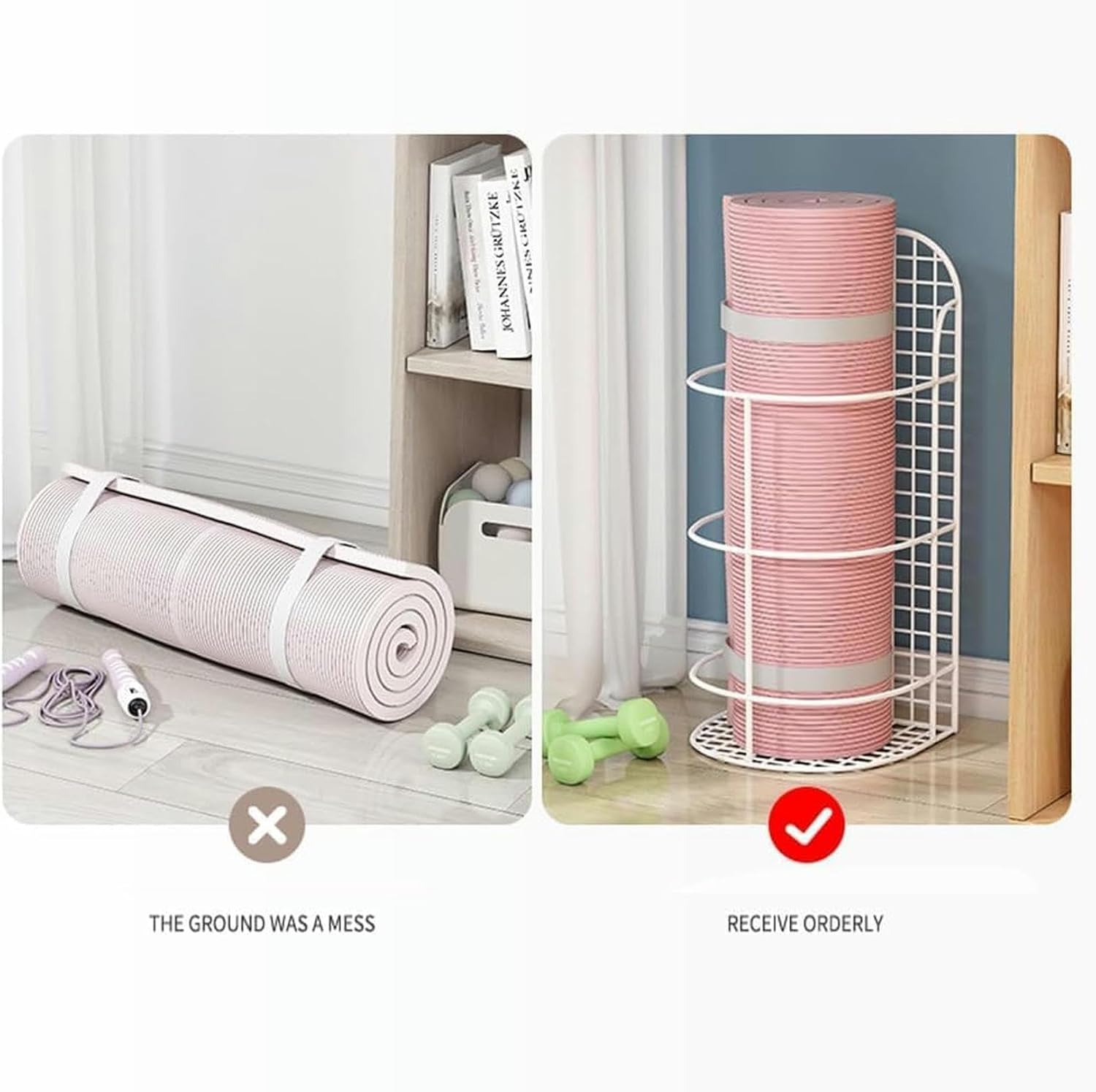 Wall-Mounted Home Gym Storage Rack, Yoga Mat Storage Rack Household Yoga Basket Foam Roller Narrow Placement Rack(Yoga mat not Included)