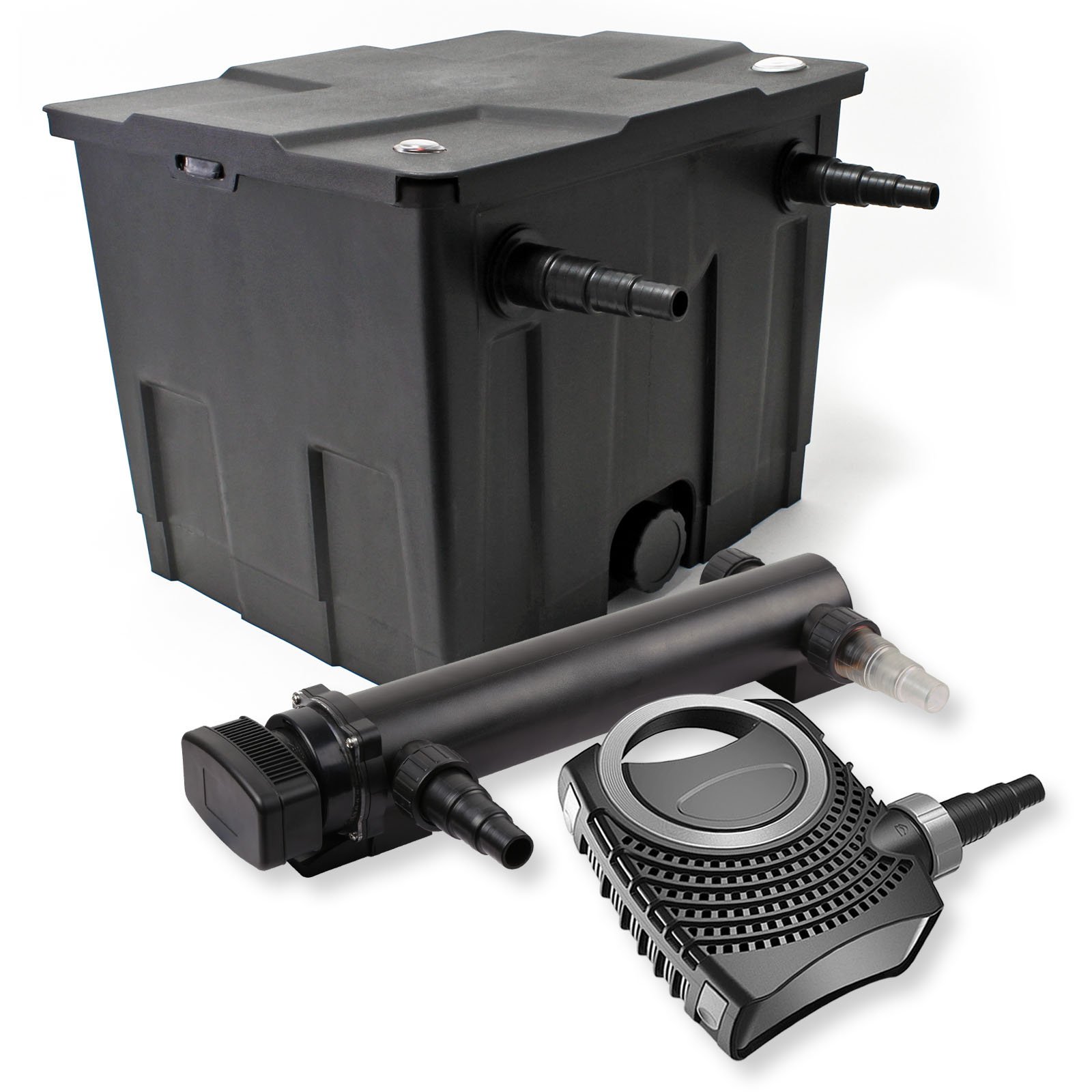 SunSun Komplettset: CBF-350 Teichfilter bis 12000 L Teichfilteranlage als Durchlauffilter, NEO10000 SuperECO Teichpumpe 10000l/h 80W, CUV-336 Teichklärer UVC Klärer mit 36W