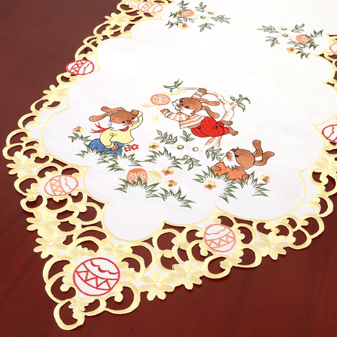 Simhomsen Embroidered Easter Bunny and Eggs Table Linen, Runners 15 × 86 Inch