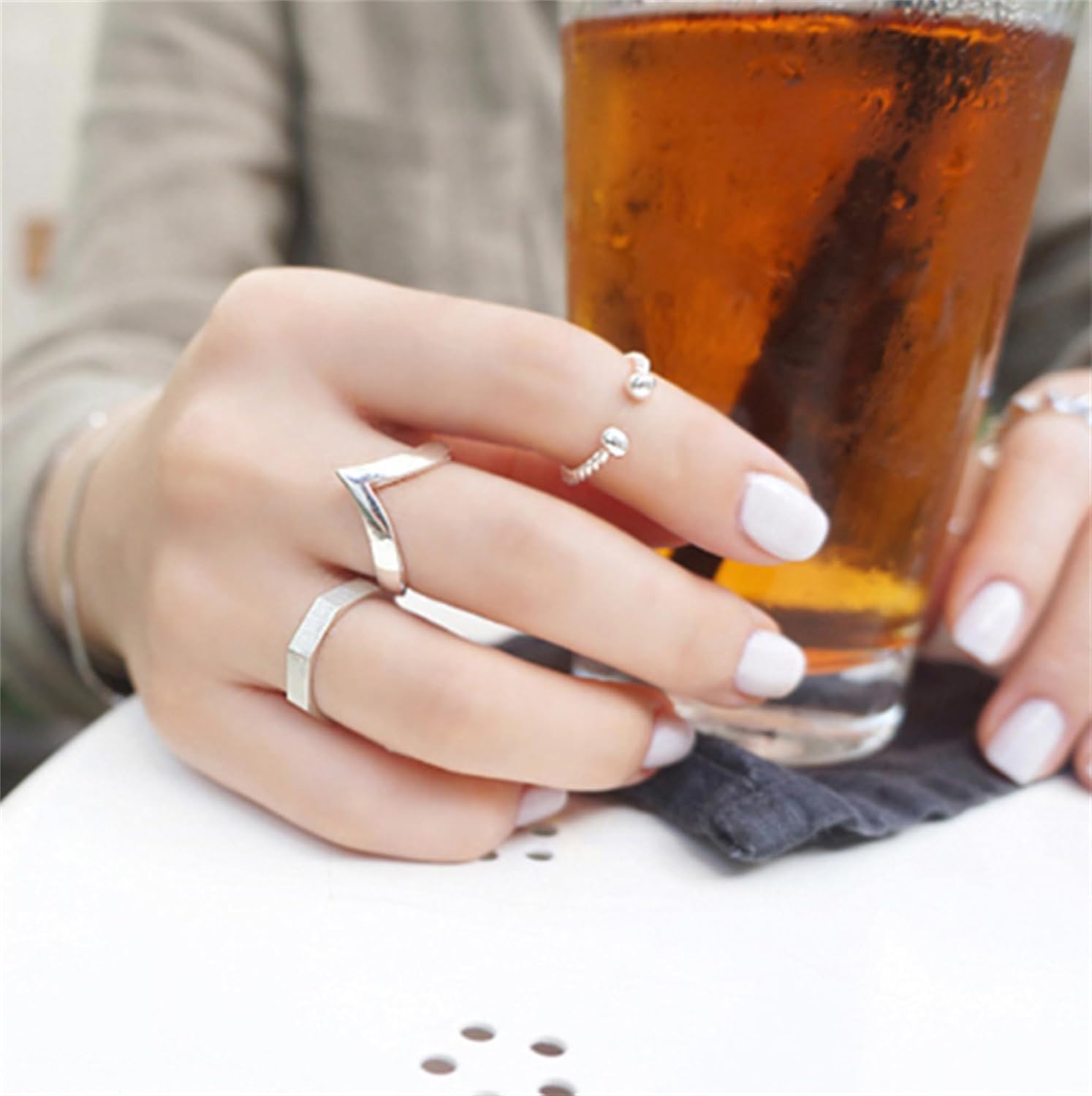 Rhodium on Sterling Silver Pointy Wishbone Triangle Spike V Shape Chevron Ring - Image 7