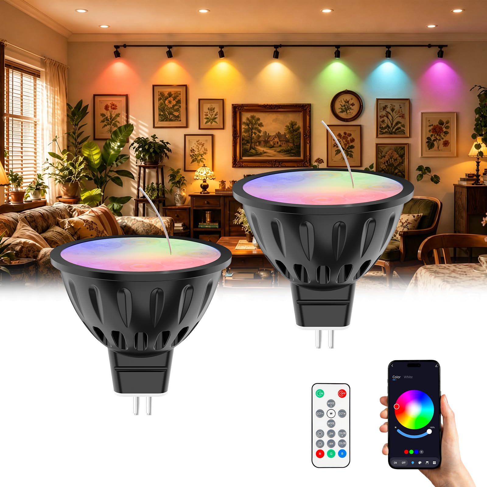 Noobibaba MR16 Smart Bulb Bluetooth Colour Changing LED Bulbs 5W 12V 2-Pack