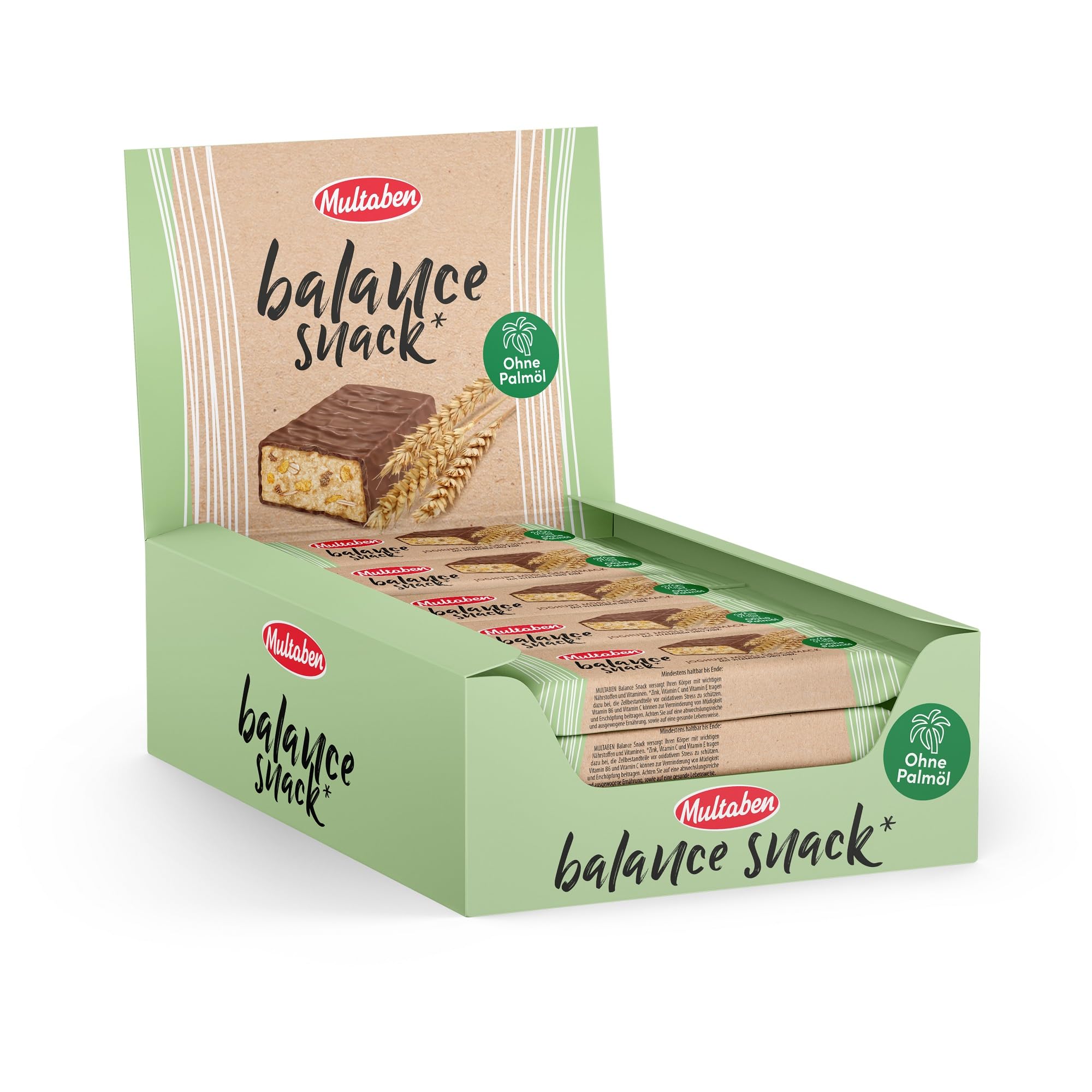 MULTABEN Balance Snack Joghurt-Müsli Energieriegel, 18x38g | 5,4g Protein pro Riegel - Mit Vitamin B6, C & E - Mit Zink - Eiweißriegel