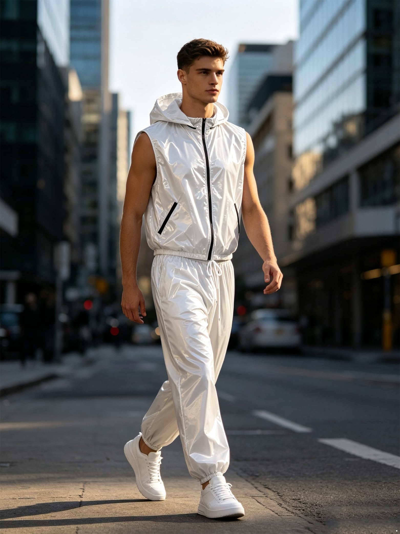 Linjinx Uomo Abbigliamento Felpa Uomini Set Pezzi Completo Sportivo Due | Pcs Set,Aspetto Lucido E Bagnato,Combinazione Con Cappuccio Festival Rave,Sport,Ciclismo,Palestra,Allenamento,Casual