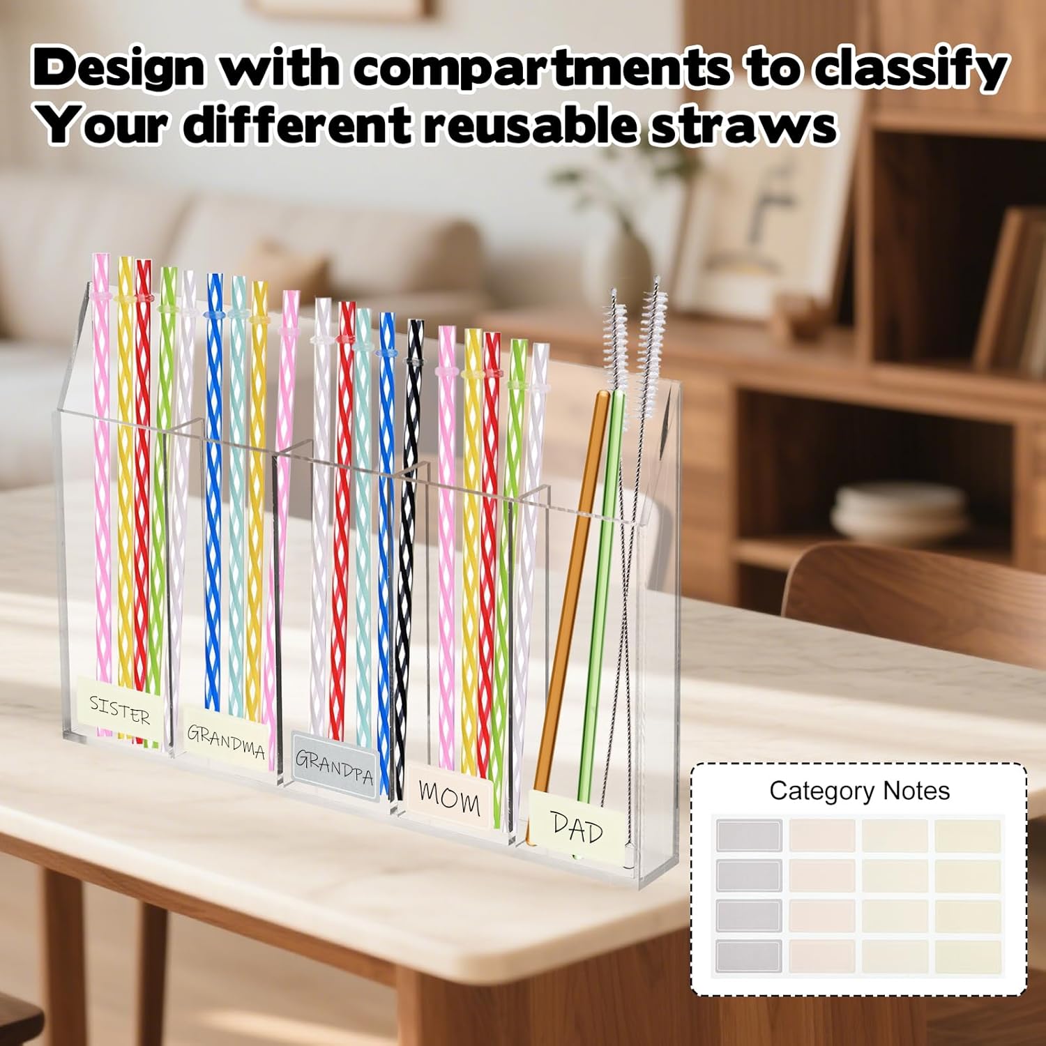 Acrylic Straw Holder, Tumbler Straw Organizer for Cupboard Reusable for Kitchen Counter Transparent Acrylic Straws Dispenser with Double Sided Adhesive Tape and Stickers - Image 8