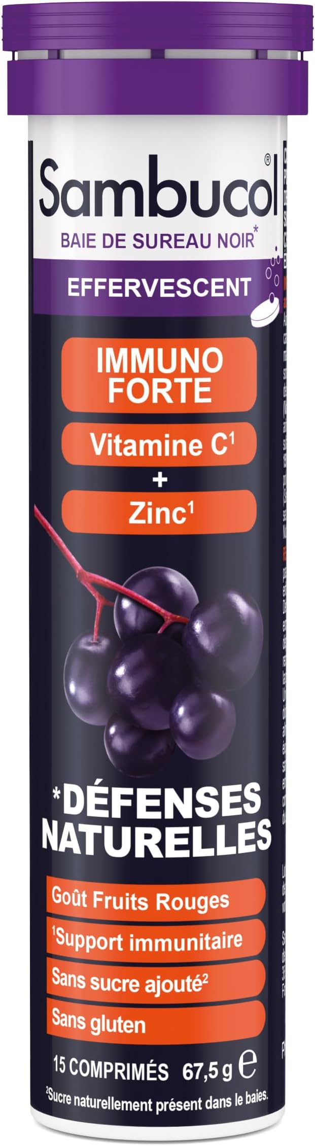 Sambucol Black Elderberry Effervescent Tablets - With Vitamin C & Zinc, Immune Support Supplement, Black Elderberry with Zinc and Vitamin C Effervescent Tablets, Drink Fizzies - 15 Tablets
