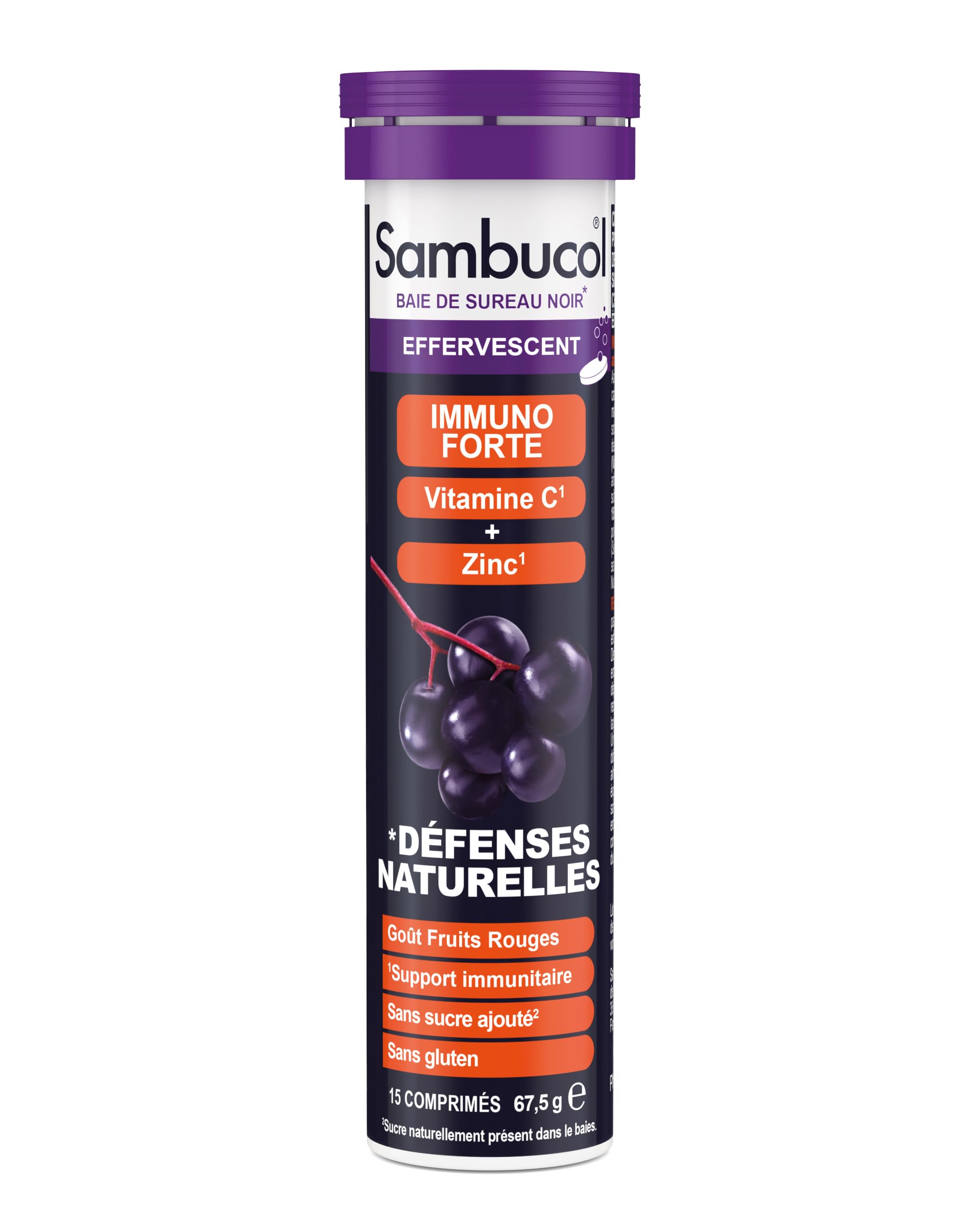 Natural Black Elderberry Immuno Forte Effervescent Tablets, Vitamin C, Zinc, Immune System Booster, 15 Tablets