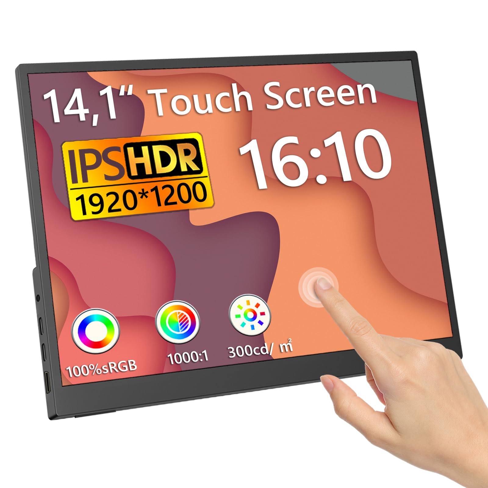 Monitor touch screen da 14,1 pollici, 1920 x 1200, display IPS da schermo portatile con 2 USB-C, HDMI, USB-A, 10 punti, monitor portatile esteso per laptop, PC, telefono, Mac, Xbox, PS5