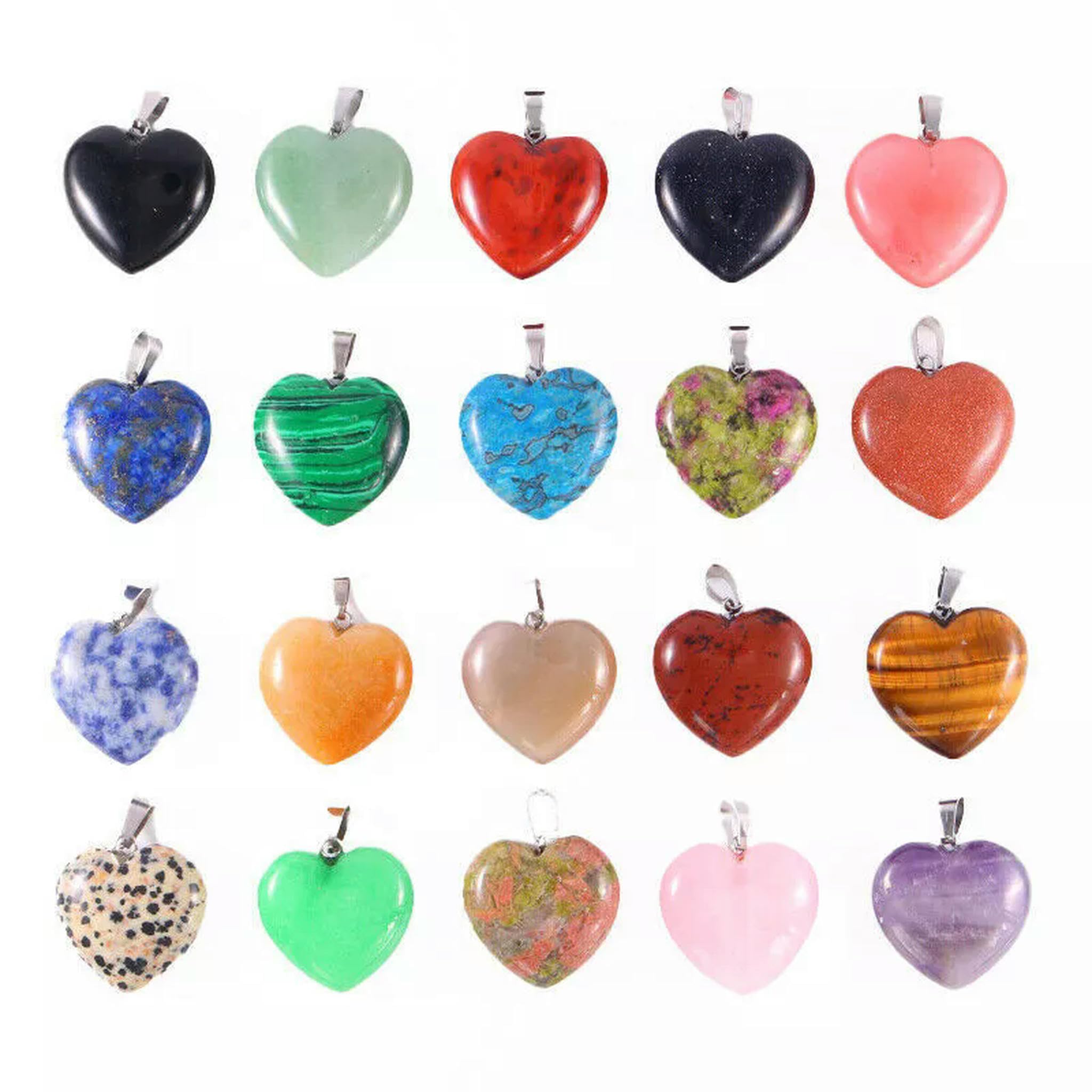 Lot de 20 pendentifs en Forme de cœur en Cristal de Quartz Naturel de 25 mm pour la Fabrication de Bijoux