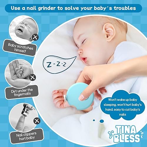 Miniatura 3 de Tinabless - Cortador de uñas eléctrico para bebés, lima de uñas 6 en 1, lima de uñas para bebé, kit de manicura para niños pequeños o adultos (azul)