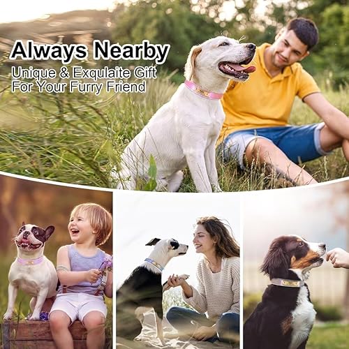 Miniatura 5 de Collar de perro de cuero personalizado, collares de perro personalizados con placa de identificación grabable, collar de perro rosa ajustable