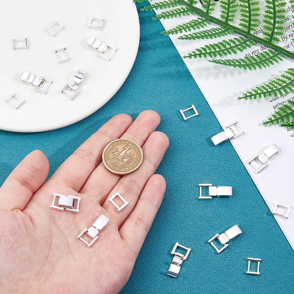 DICOSMETIC 10Pcs Fold Over Jewelry Clasp 925 Sterling Silver Plated Necklace Extension Clasps 0.69x0.41x0.16 Inch Brass Bracelet Extenders Small Fastener Extension Clasps for DIY Craft Jewelry Making - Image 3