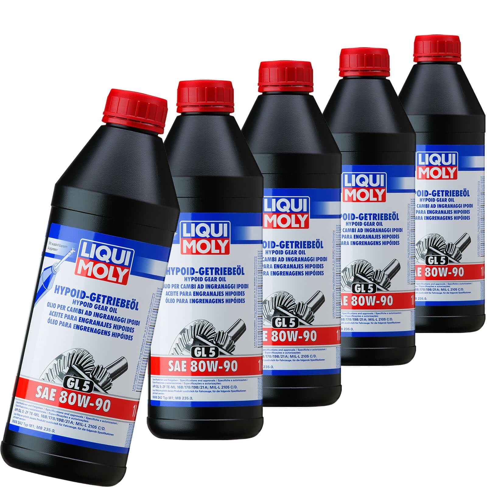 Liqui Moly 5x 4406 Achsgetriebeöl (5 x 1 L Kunstoffdose) | 5x 4406,LIQUI Moly 1L Hypoid-Getriebeöl GL5 SAE 80, Getriebeöl