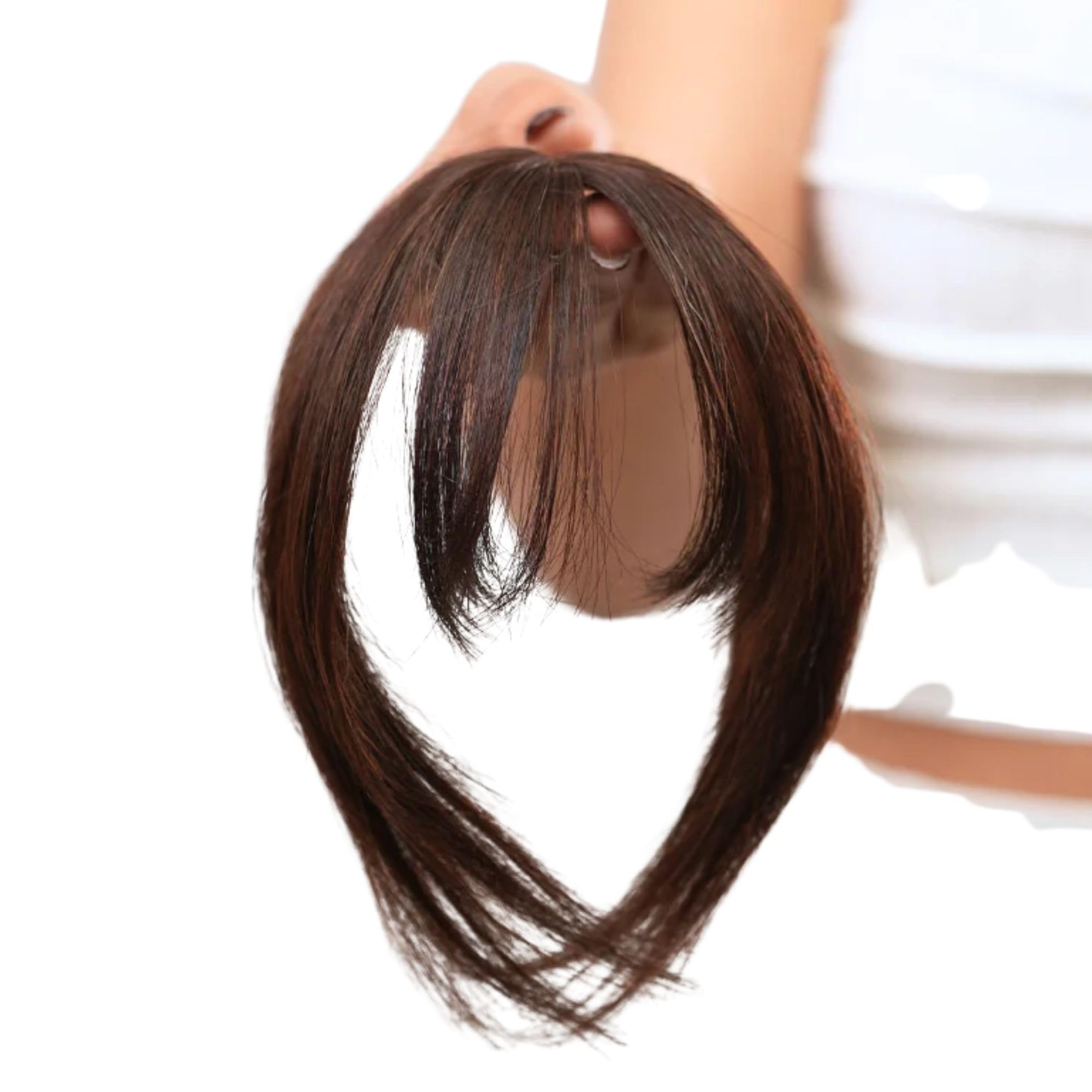 THE SHELL HAIR Tiny Hair Topper with Bangs- Small Hair Topper for Women and Girls | Small Human Hair Patch | Mini Wiglet with Bangs, Fringes (Natural Brown)-image-19