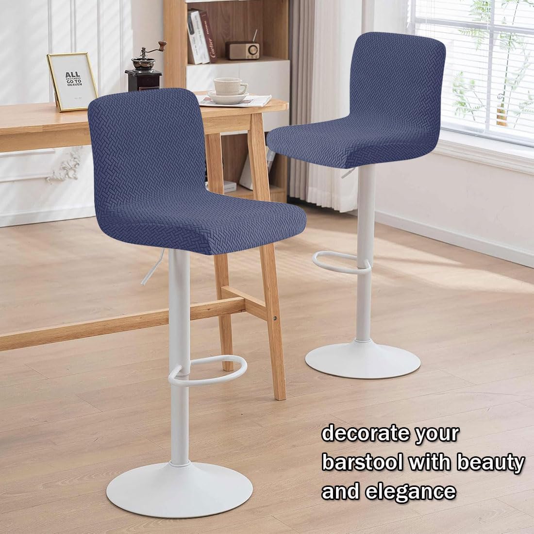 Waterproof Bar Stool Covers with Backs, Stretch Jacquard Bar Stool Chair Covers with Back Washable Bar Chair Covers Swivel Barstool Slipcovers Set of 4, Navy