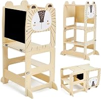 labebe Montessori Tanulótorony Gyerekeknek - Összecsukható Fa Konyhai Segítő Állvány 1 Éves Kortól, Táblával, 3 az 1-ben Funkció, 50 kg Tehe 1