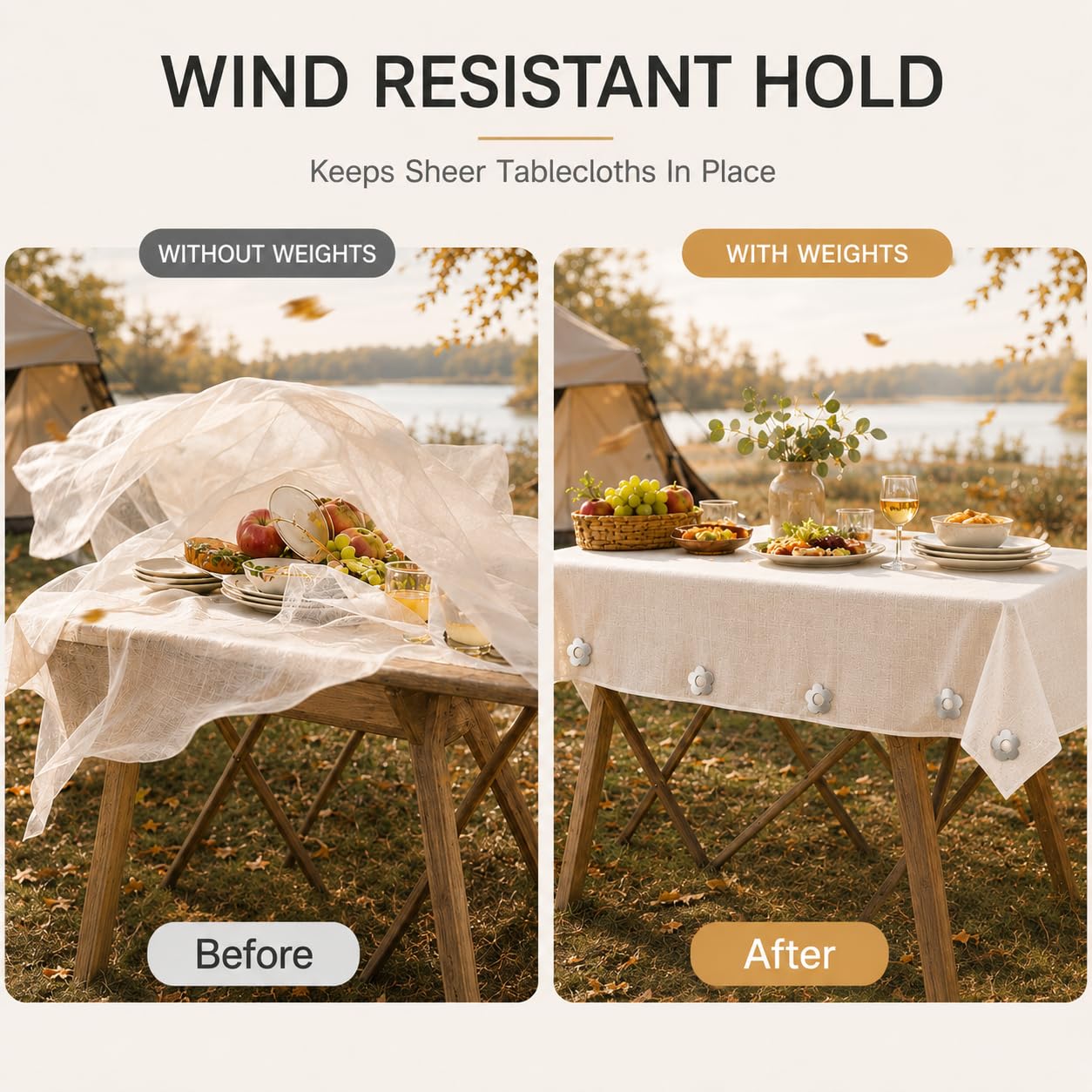 12 Piezas Pesas para Mantel, sujetamanteles magnéticos de Acero Inoxidable, Soportes para Mantel en Forma de Flor para Exterior y Picnic, Resistentes al Viento, para Camping y Actividades