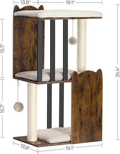 Miniatura 7 de Condominio moderno de 35.4 pulgadas con 3 niveles, postes rascadores para gatos de interior, plato grande, dos postes rascadores de sisal completo,