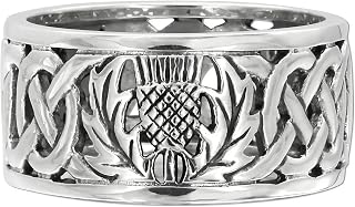Sterling Silver Wide Scottish Thistle Wedding Band with Celtic Knot Ring (Sizes 4-15)