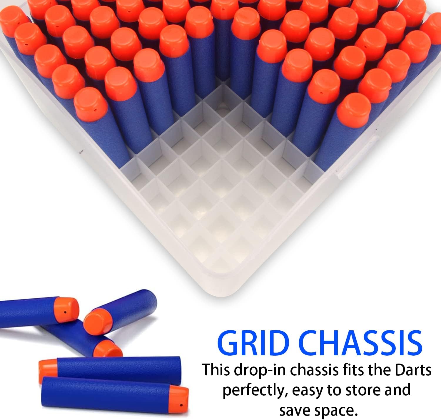 EKIND Foam Darts Neat Storage Boxes Compatible for Nerf Elite Darts or Short Dart, Easy to Collate and Carry (1 Box, 2 Tray)