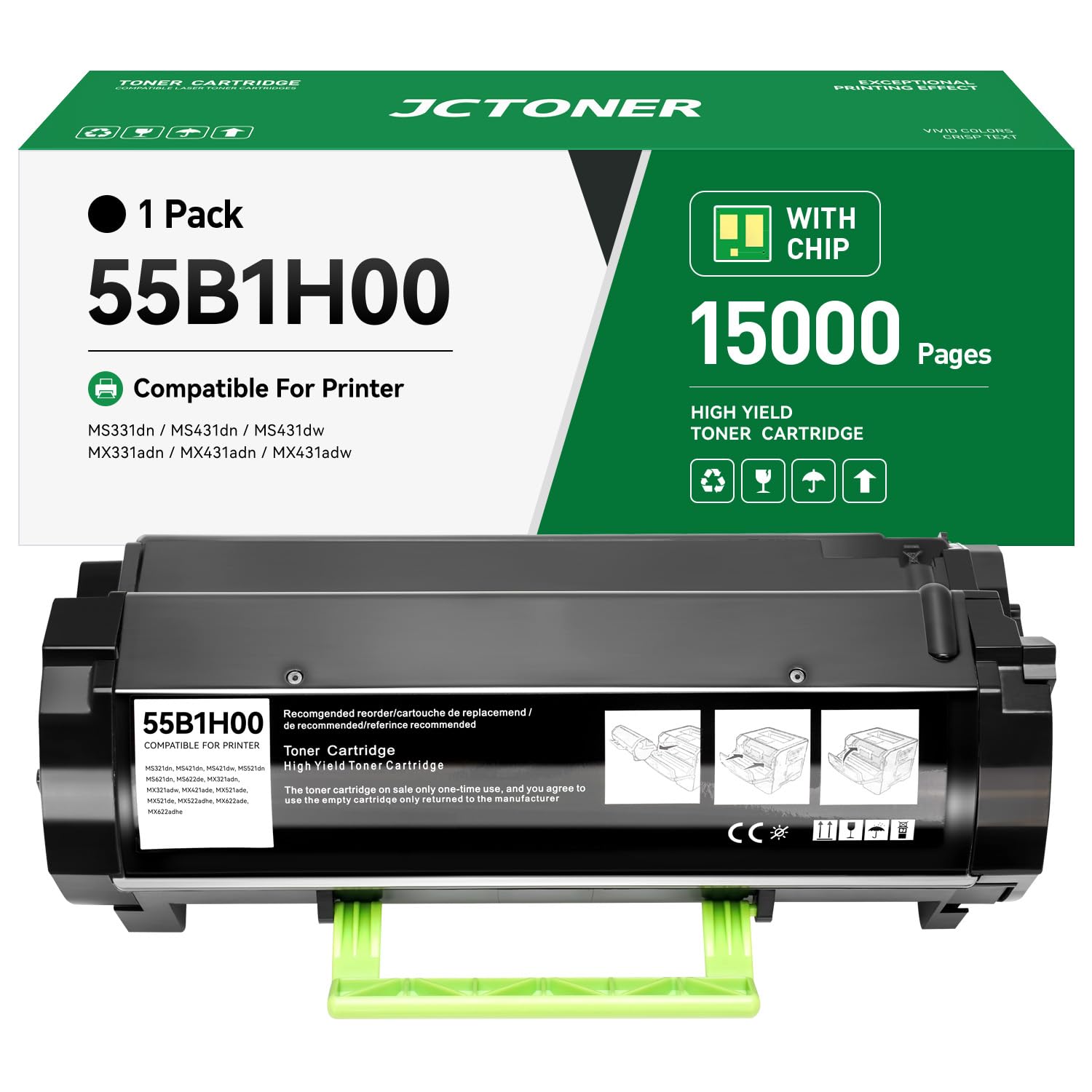 Amazon.com: 55B1H00 Toner Cartridge Black High Yield with Chip 15,000 ...