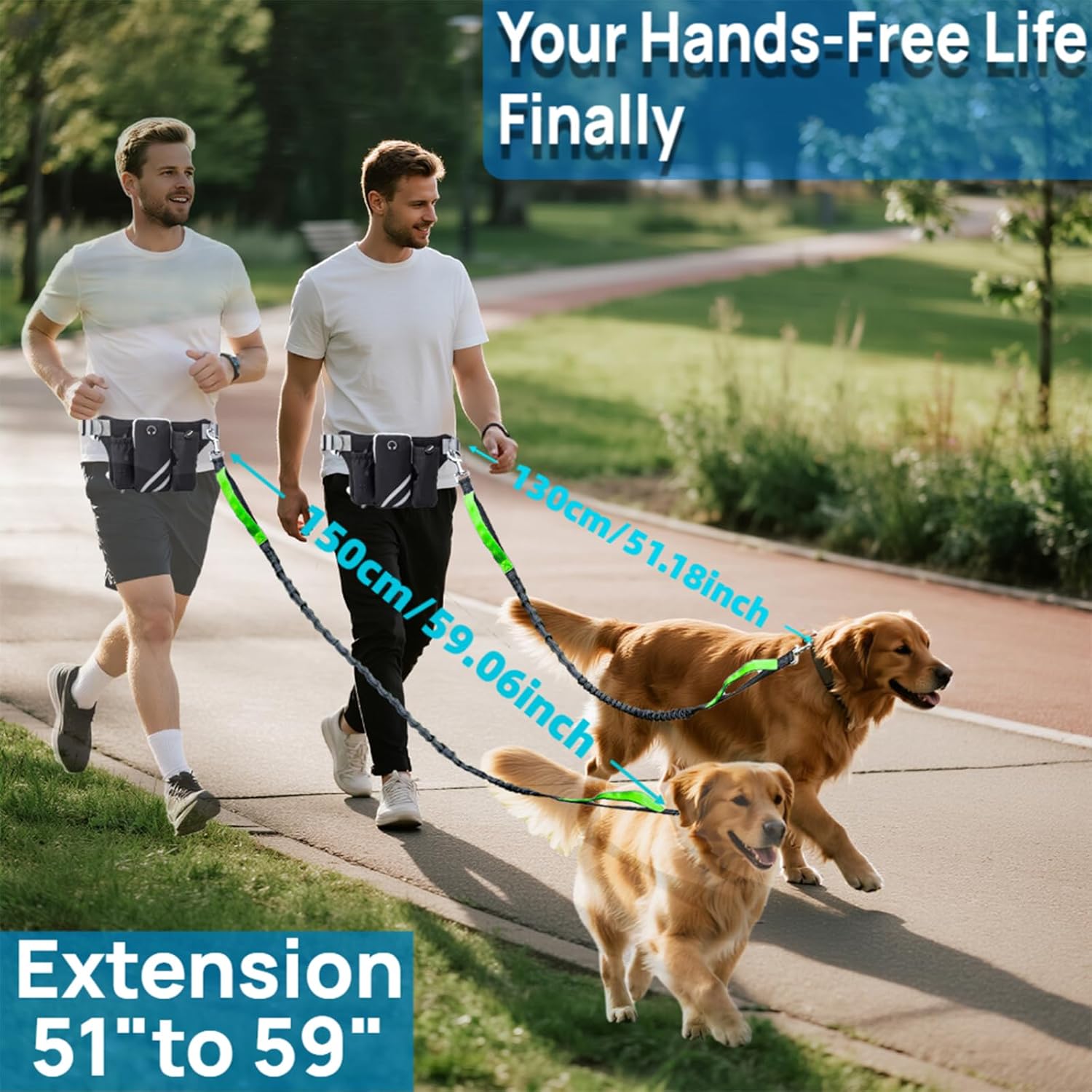 Hands Free Dog Leash for Running with Adjustable Waist Belt, Shock Absorbing Bungee & Reflective Stitching for Large Medium Small Dogs on Walks, Jogging, Hiking Training (Black)