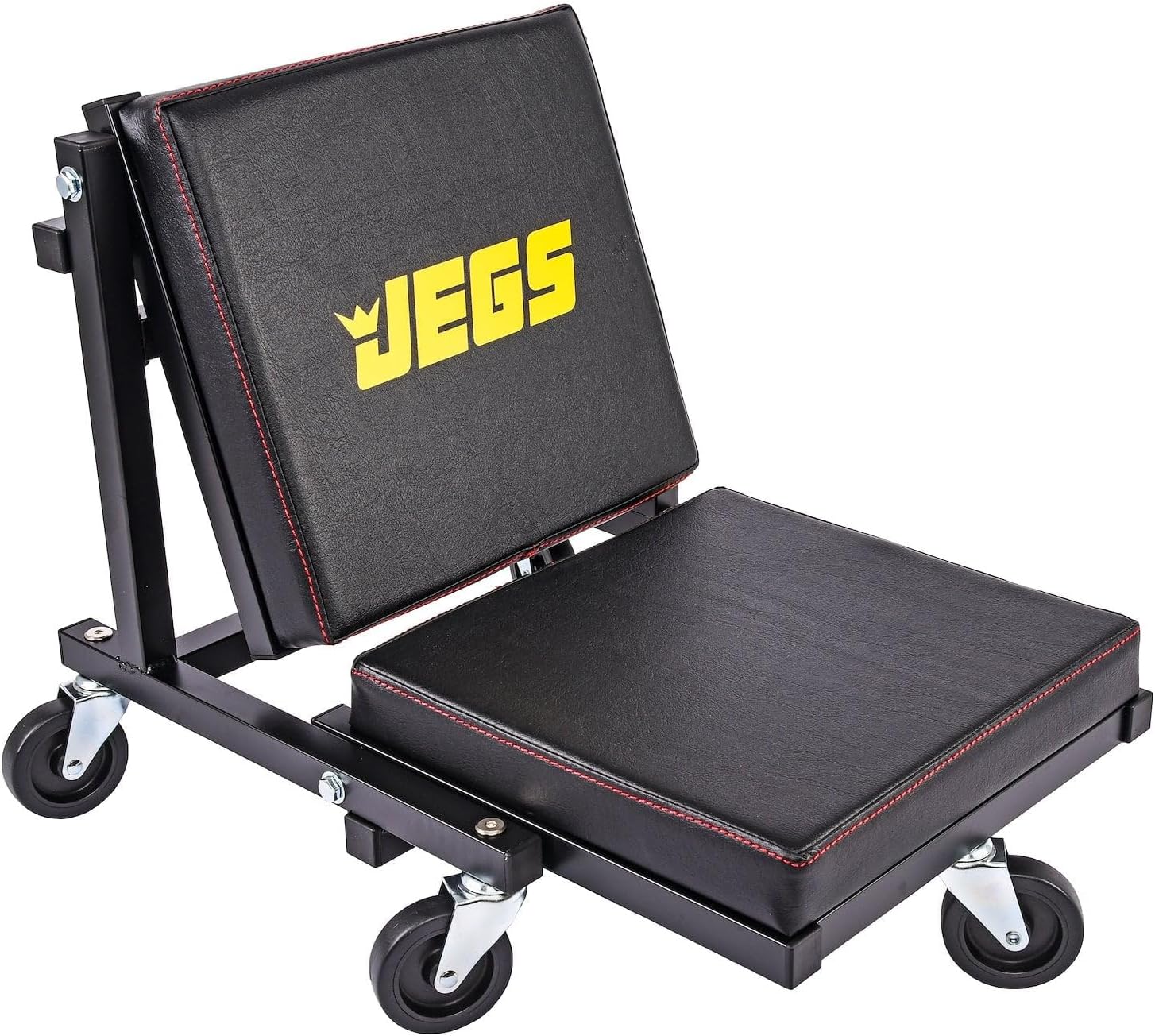 JEGS 2-in-1 Performance Mechanics Creeper Seat | 330 Lbs Capacity | Black Vinyl Covered Padding | Converts from A Low 6in. Creeper Seat to an 18in. High Seat with The Push of A Button